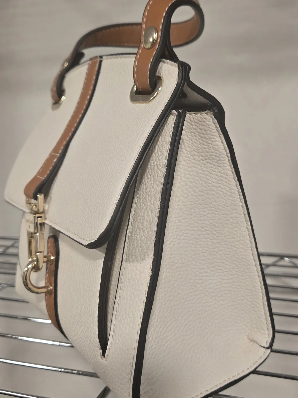 Simply Noelle White and Tan Top-Handle Satchel